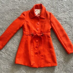 Vibrant Orange Textured Coat with graphic lining Women’s size medium